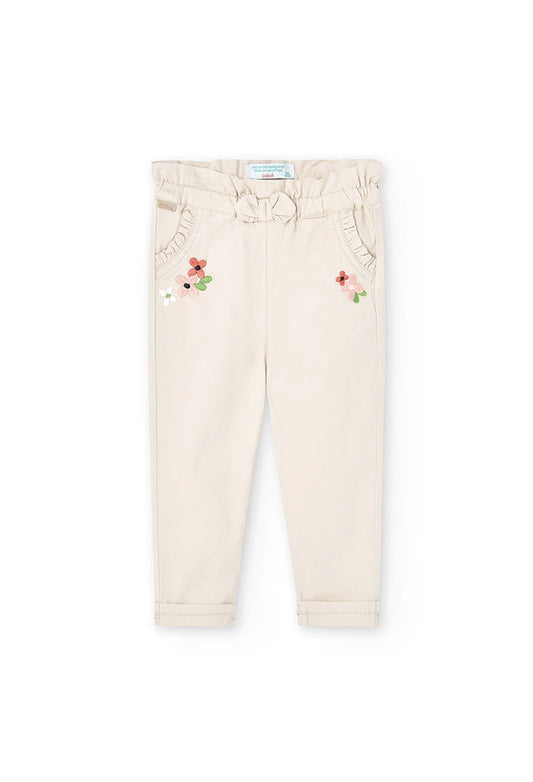 Pantaloni in gabardine elasticizzati da neonata beige