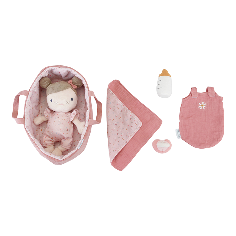 Bambola Piccola Rosa in Stoffa Fiori Rosa con Accessori - Baby Doll Rosa Little Pink Flowers